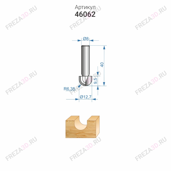 Фреза галтельная 12,7х9,5х8 R6,35 ЭНКОР